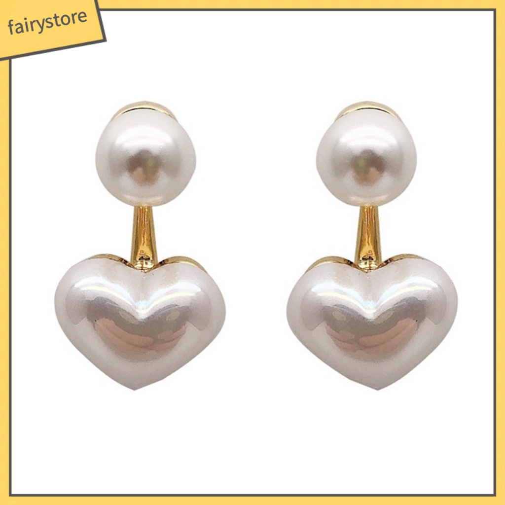 1 Đôi Bông Tai Hình Trái Tim Đính Ngọc Trai Giả Màu Trắng Dành Cho Nữ