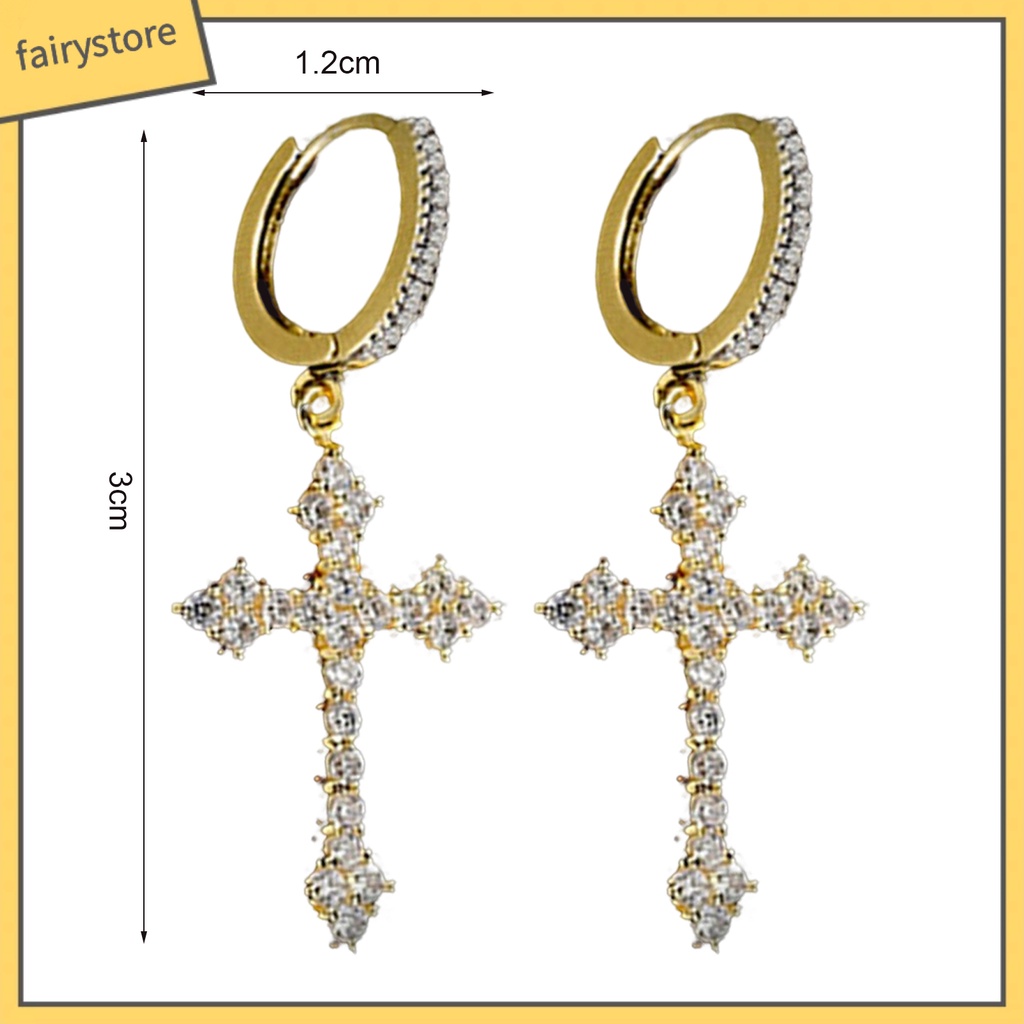 1 Đôi Bông Tai Hình Thánh Giá Đính Đá Zircon Lấp Lánh Dành Cho Nữ