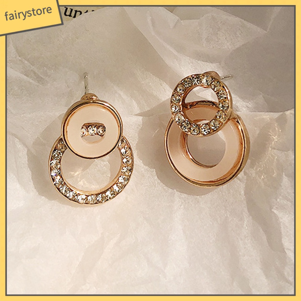 1 Đôi Bông Tai Tròn Đính Đá Thời Trang Dành Cho Nữ