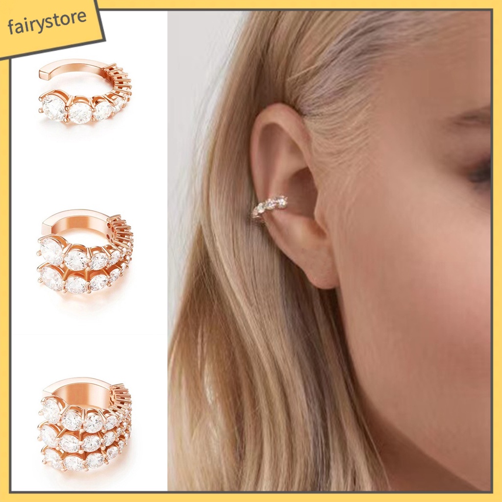 [FRO] 1 Khuyên Tai Dạng Kẹp Thiết Kế Kim Cương Giả Lấp Lánh Nhiều Lớp Dễ Phối Đồ Màu Sắc Sống Động Không Cần Khoan Lỗ Thích Hợp Làm Quà Tặng Trang Sức Nữ