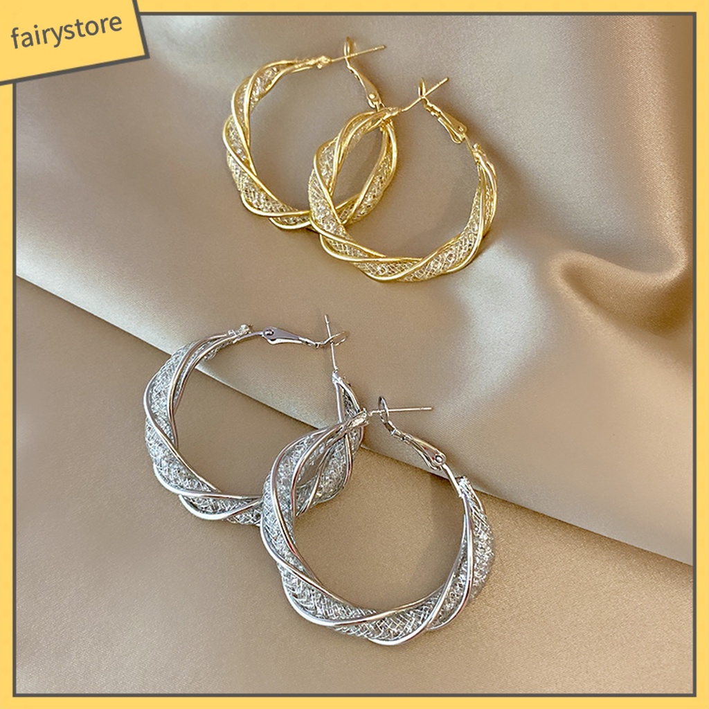 1 Đôi Khuyên Tai Kim Loại Tròn Xoắn Thời Trang