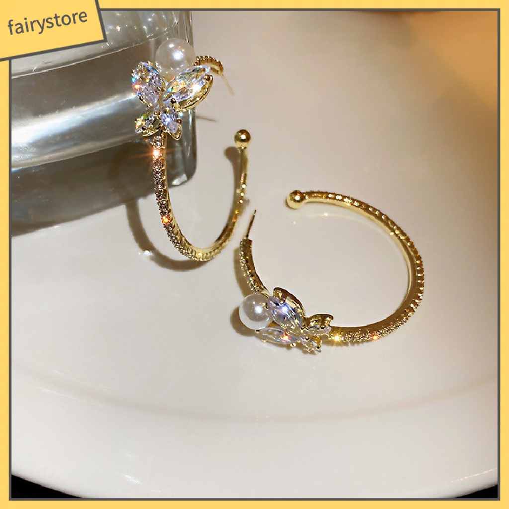 1 Đôi Bông Tai Hình Chữ C Đính Ngọc Trai Giả Thời Trang Dành Cho Nữ