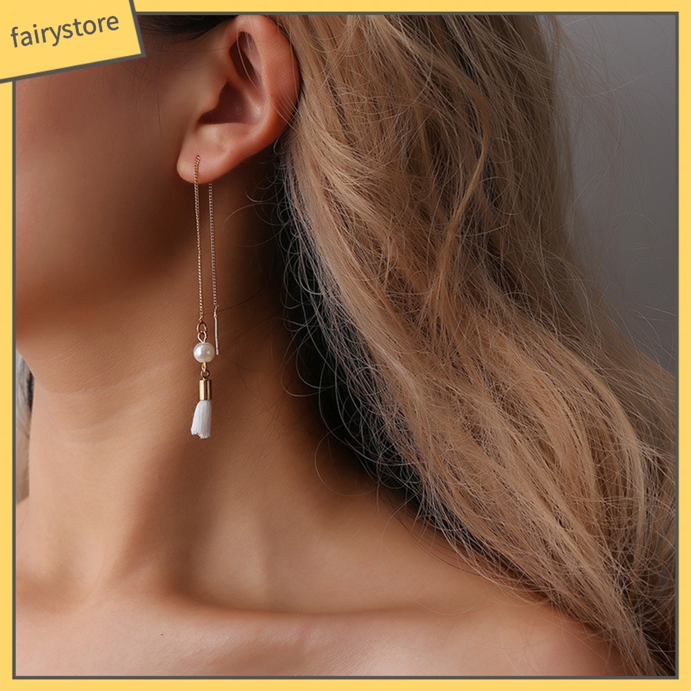 Bông Tai Dài Đính Ngọc Trai Giả Thời Trang Dành Cho Nữ