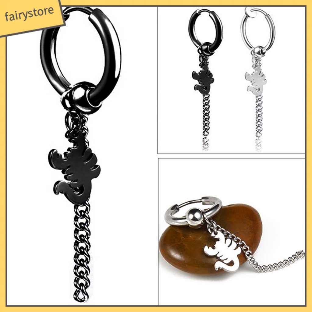 1 Khuyên Tai Dạng Vòng Dây Xích Dài Bằng Thép Không Gỉ Unisex