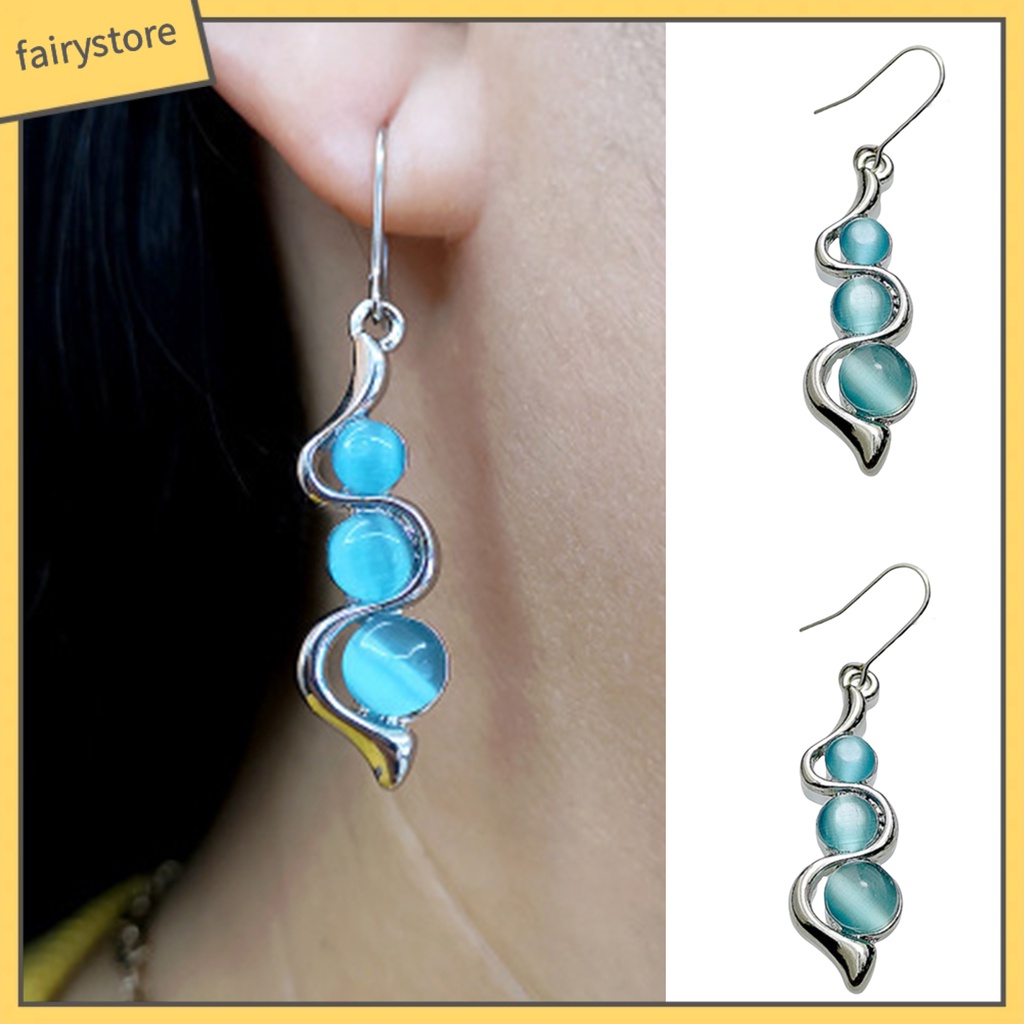 1 Đôi Bông Tai Móc Hình Gợn Sóng Đính Đá Xanh Dương Phong Cách Bohemia Dành Cho Nữ