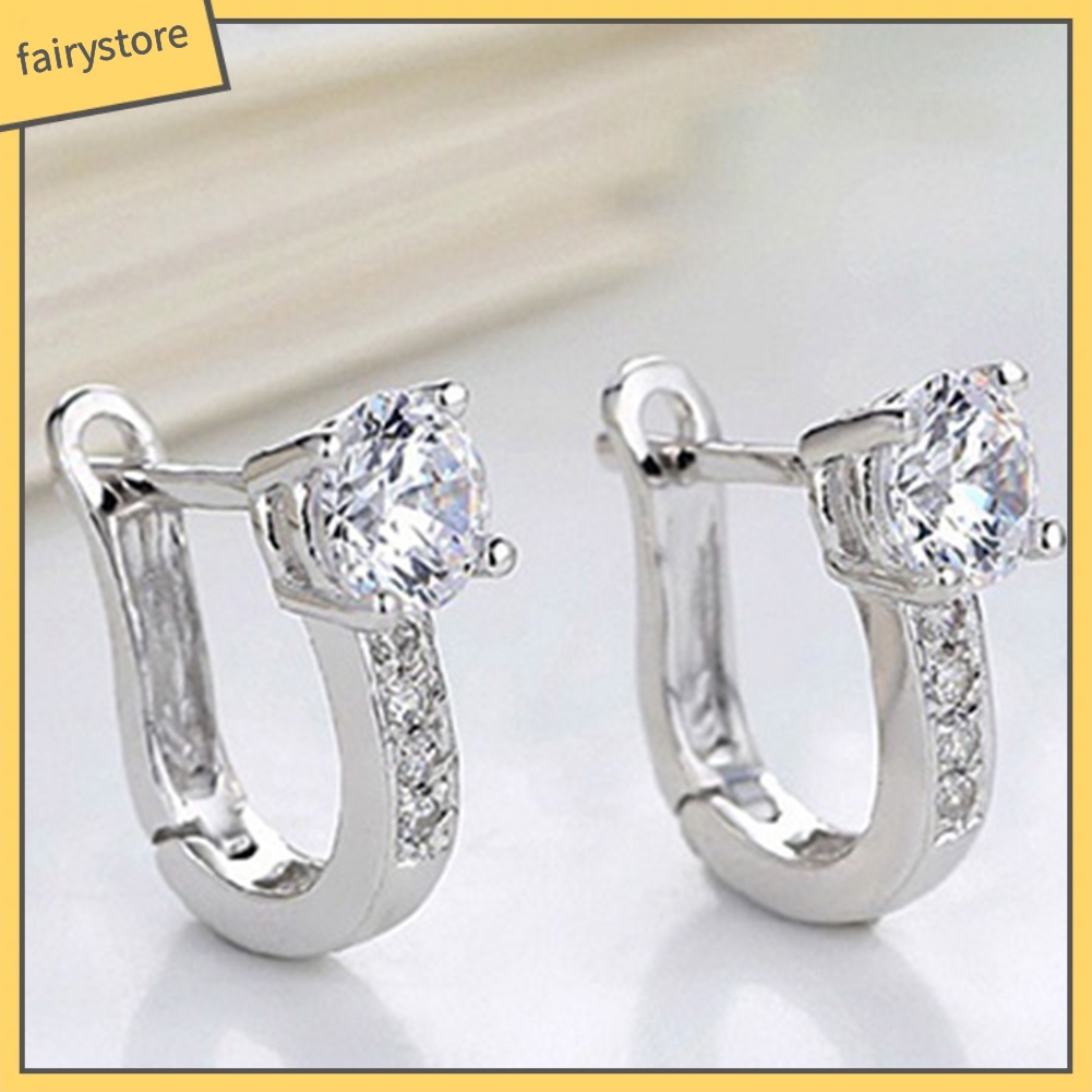 Bông Tai Mạ Bạc Hình Chữ U Đính Đá Thời Trang Dành Cho Nữ