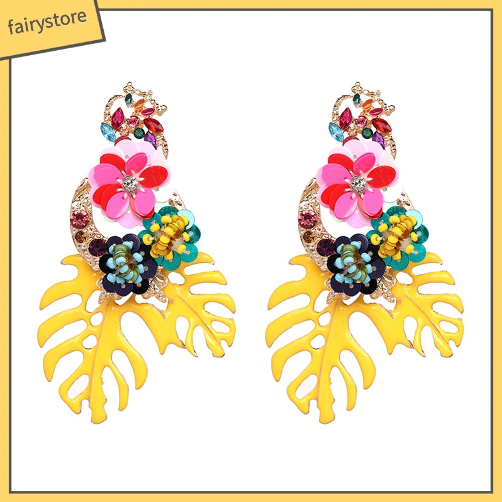 Bông Tai Hình Hoa Lá Đính Hạt Lấp Lánh Phong Cách Vintage Dành Cho Nữ