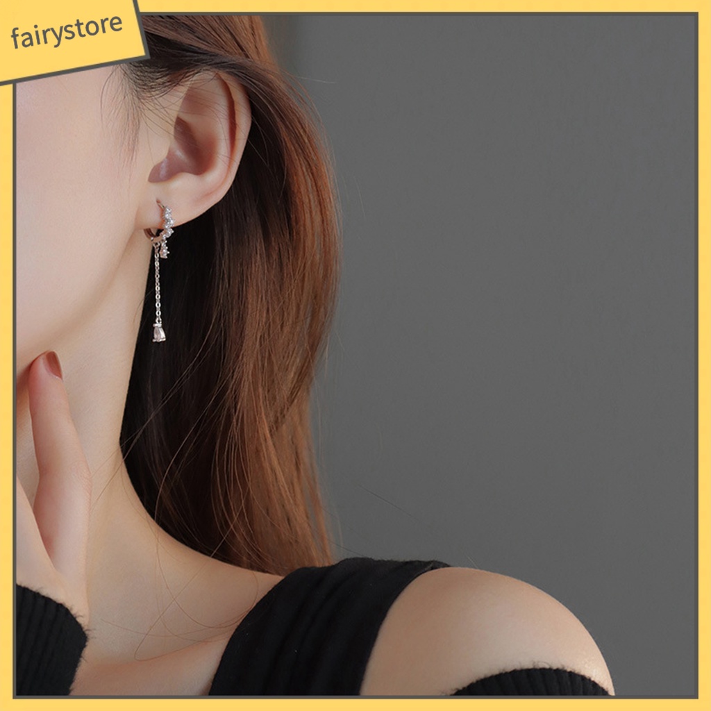 1 Bông Tai Hình Giọt Nước Đính Đá Zircon Thời Trang