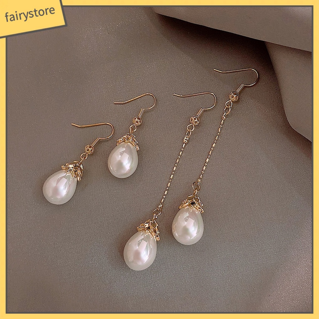 1 Đôi Bông Tai Dáng Dài Đính Ngọc Trai Giả Sang Trọng Cho Nữ