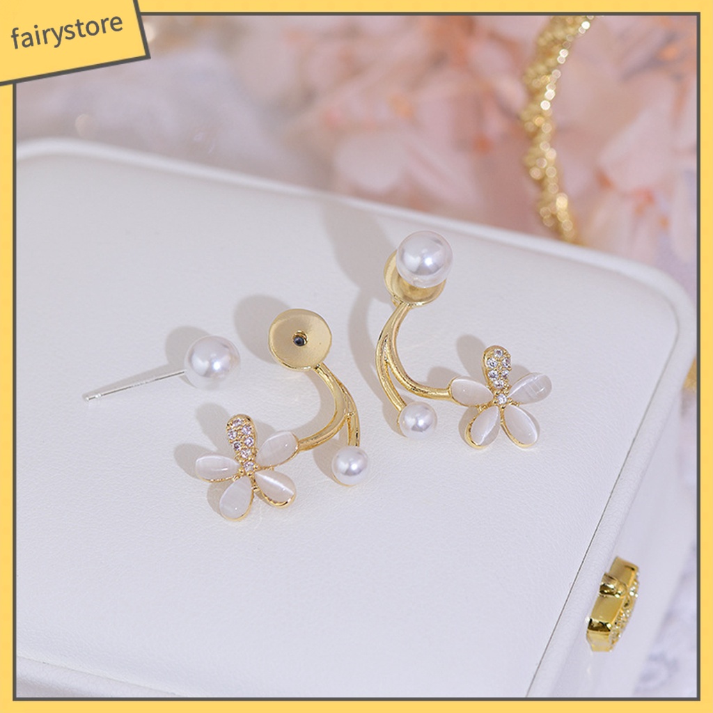 1 Đôi Bông Tai Hình Hoa Đính Ngọc Trai Nhân Tạo Phong Cách Hàn Quốc Dành Cho Nữ