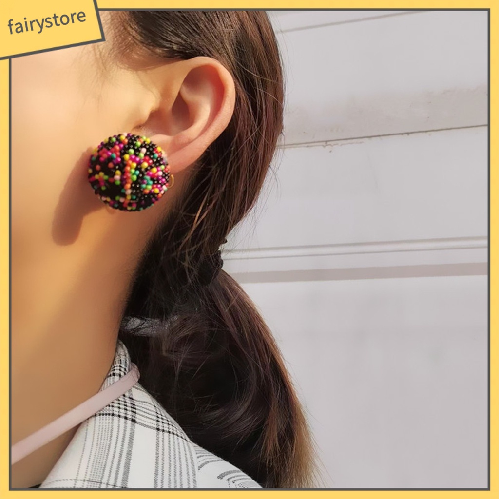 [FRO] 1 Đôi Bông Tai Xỏ Hạt Tròn Nhiều Màu Phong Cách Bohemian Vintage Thích Hợp Đi Tiệc