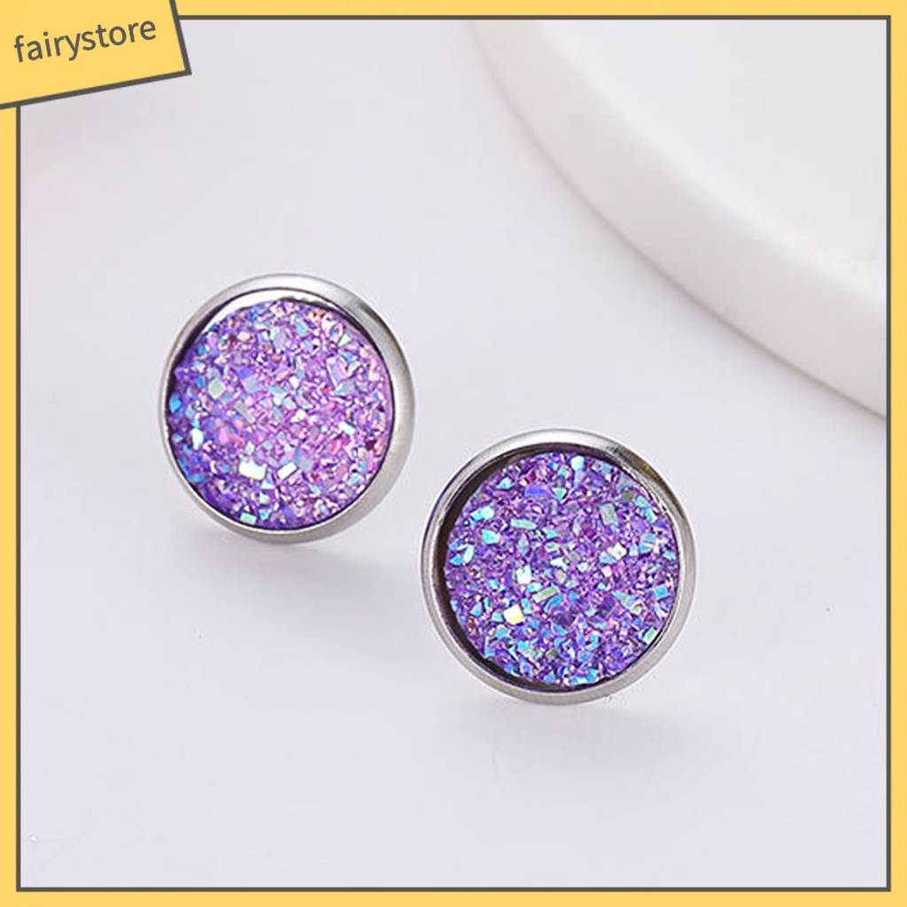 1 Đôi Khuyên Tai Tròn Đính Đá Nhiều Màu Bằng Thép Không Gỉ