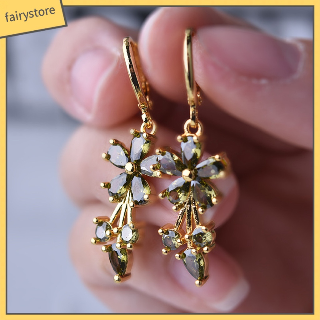 1 Đôi Bông Tai Tròn Đính Đá Zircon Hình Giọt Nước Bằng Đồng Tinh Tế