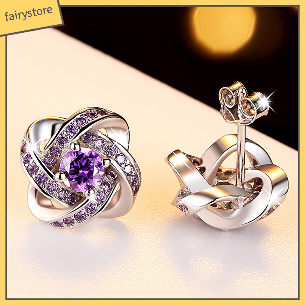 Bông Tai Mạ Bạc Đính Đá Zircon Thời Trang Cho Nữ