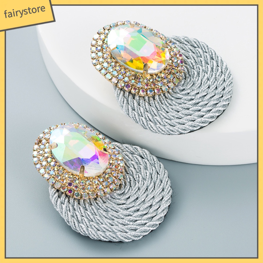 1 Đôi Bông Tai Hình Tròn Đan Tay Đính Đá Nhiều Màu Lấp Lánh