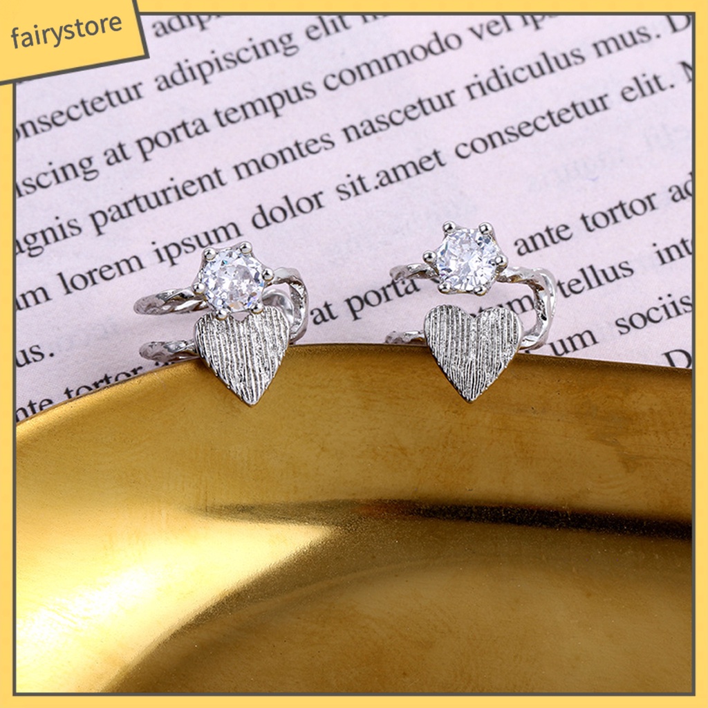 1 Khuyên Kẹp Vành Tai Hình Trái Tim Đính Đá Lấp Lánh Dễ Phối Đồ Thời Trang Cho Nữ