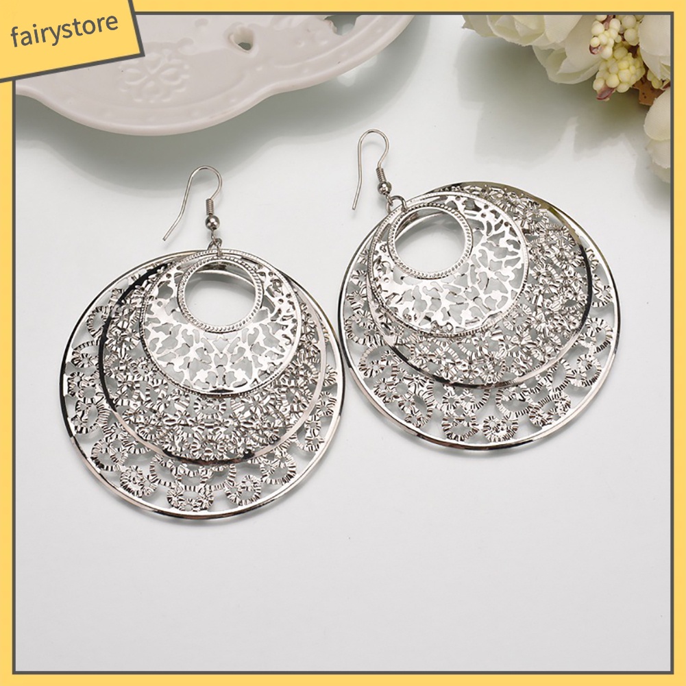 Bông Tai Dạng Móc Hình Tròn Rỗng Họa Tiết Hoa Thời Trang Cho Nữ