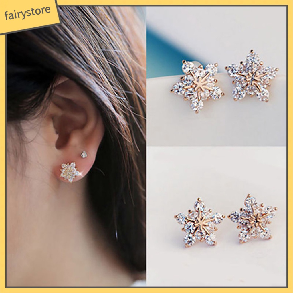 1 Đôi Bông Tai Hình Bông Tuyết Thanh Lịch Dành Cho Nữ