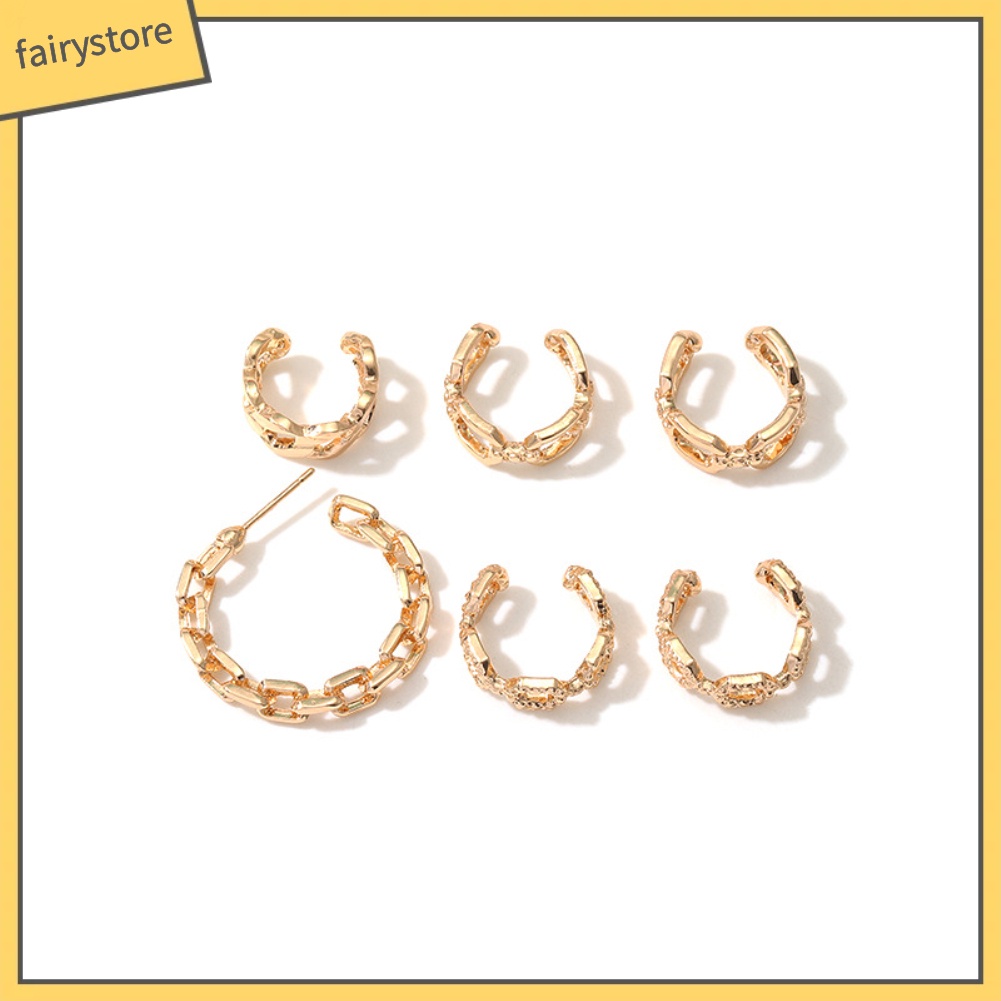 Set 6 Khuyên Tai Dây Xích Dáng Chữ C Phong Cách Punk Cá Tính Cho Nữ