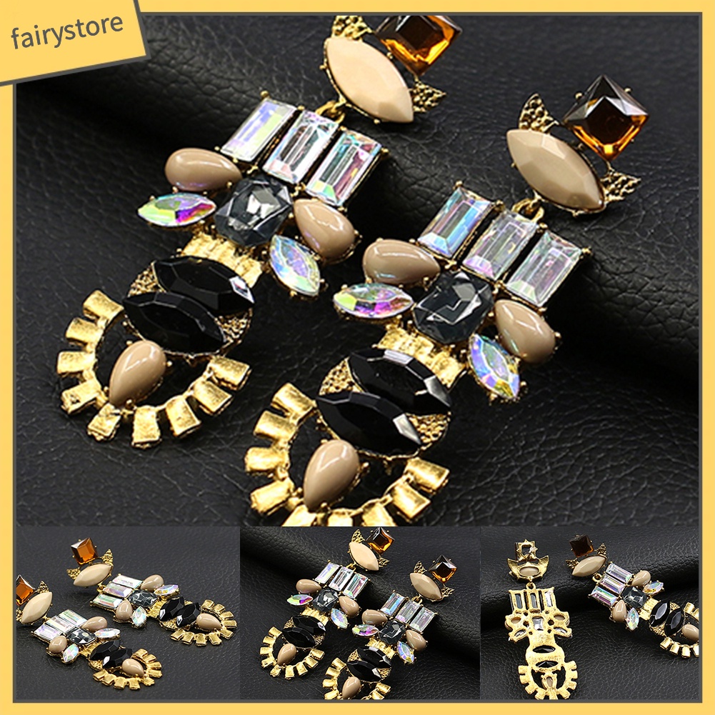 Bông Tai Dáng Dài Đính Đá Phong Cách Retro Cho Nữ