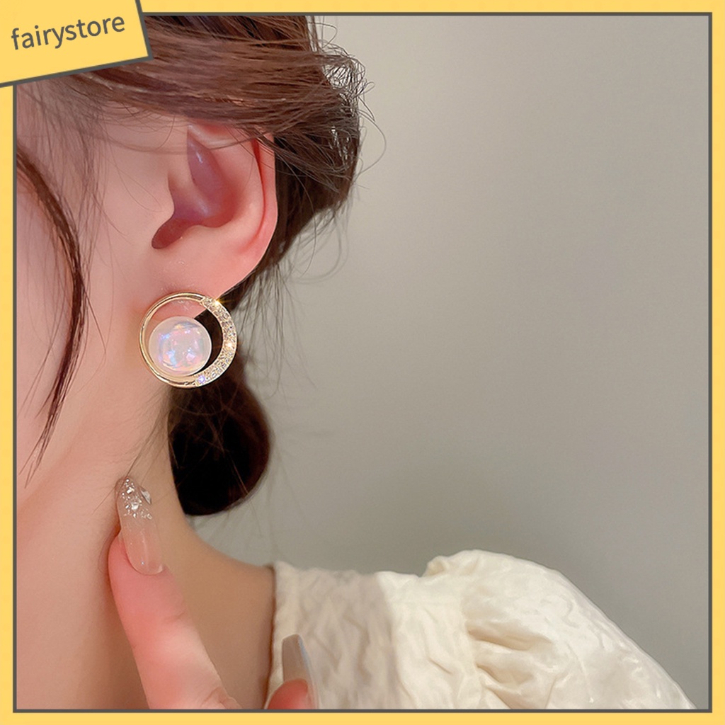 1 Đôi Bông Tai Tròn Đính Ngọc Trai Giả Lấp Lánh