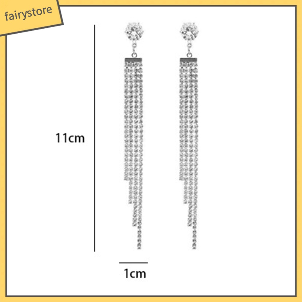 1 Đôi Bông Tai Dáng Dài Đính Đá Lấp Lánh Thời Trang Cho Nữ