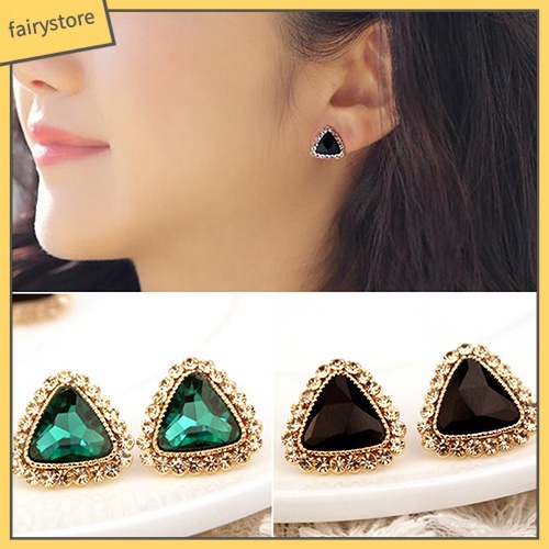 Đôi Khuyên Tai Hình Tam Giác Đính Đá Pha Lê Thời Trang Cho Nữ