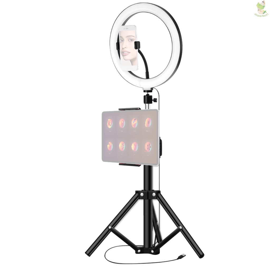 26cm/10inch inch LED Ring Light 3 Colors 10 Levels Dimmable 3200-5600K Color Temperature with Tripods Phone and Tablet H   Came-6.5
