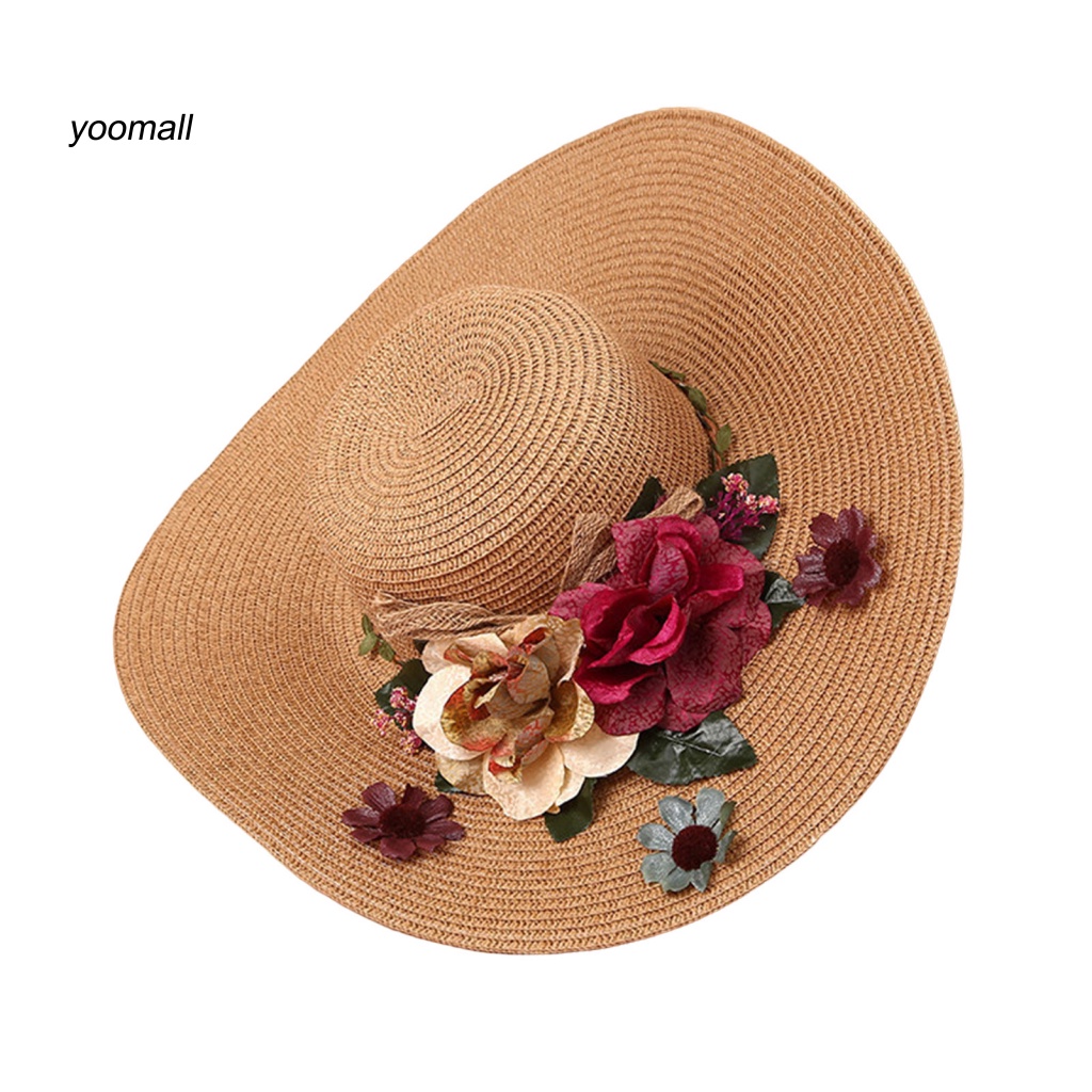 Mũ Rộng Vành Đính Hoa Nhiều Màu Sắc Có Thể Điều Chỉnh Thời Trang