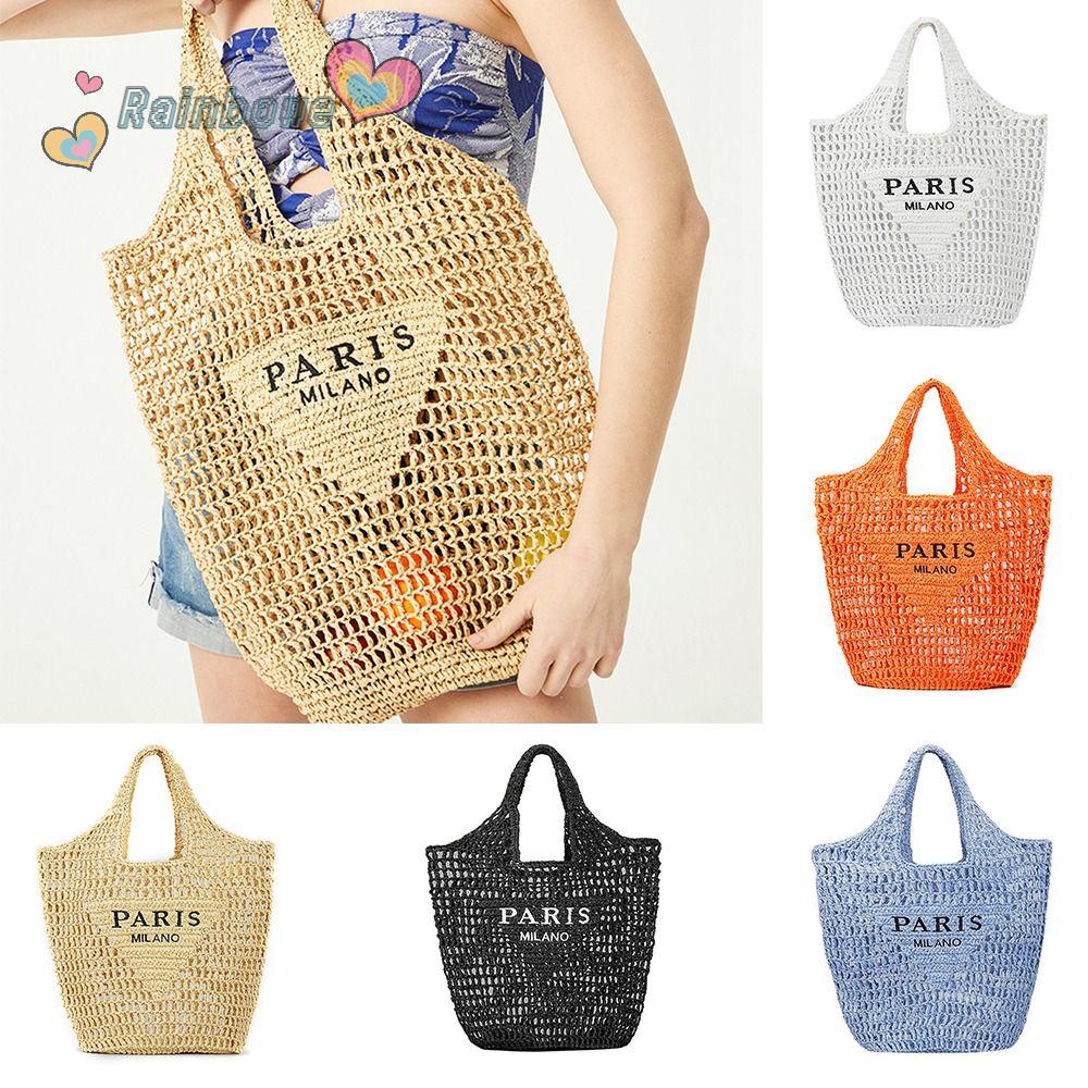 Túi Xách Đan Lát Màu Cầu Vồng Xinh Xắn Cho Nữ