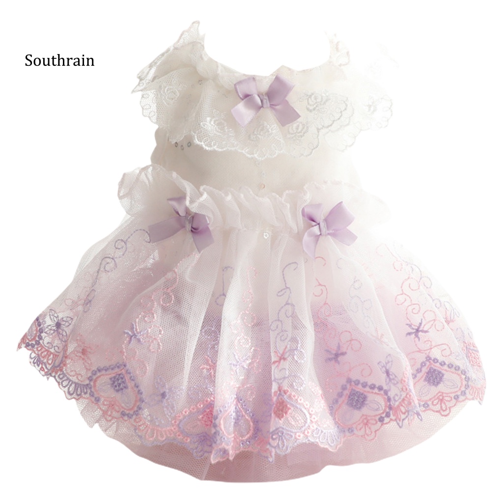 Đầm Không Tay Eo Cao Viền Ren Thắt Nơ Cho Cún Cưng