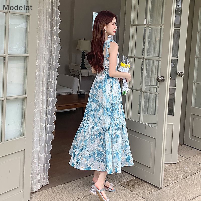 Mfc Đầm Hai Dây Dáng Dài In Hoa Phong Cách Vintage Hàn Quốc Ngọt Ngào Thanh Lịch Dành Cho Bạn Nữ WTD