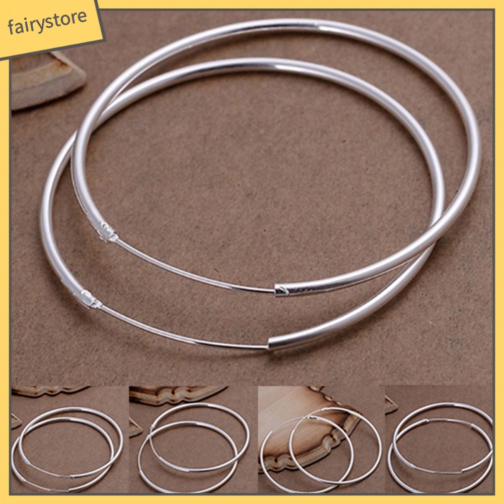 1 Đôi Bông Tai Hình Tròn Lớn Mạ Bạc Thời Trang Dành Cho Nữ