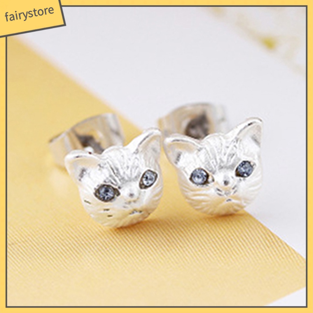 1 Đôi Khuyên Tai Hình Mèo Đính Đá Dễ Thương Cho Nữ