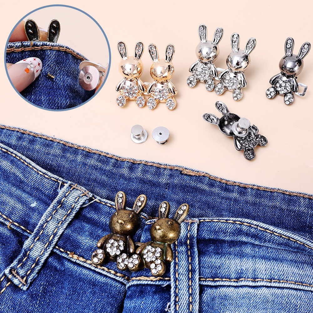 Set 2 Kẹp Nối Dài Quần Jean / Chân Váy Hình Thỏ Bằng Kim Loại Dễ Tháo Rời Không Cần Đóng Đinh Có Thể Điều Chỉnh