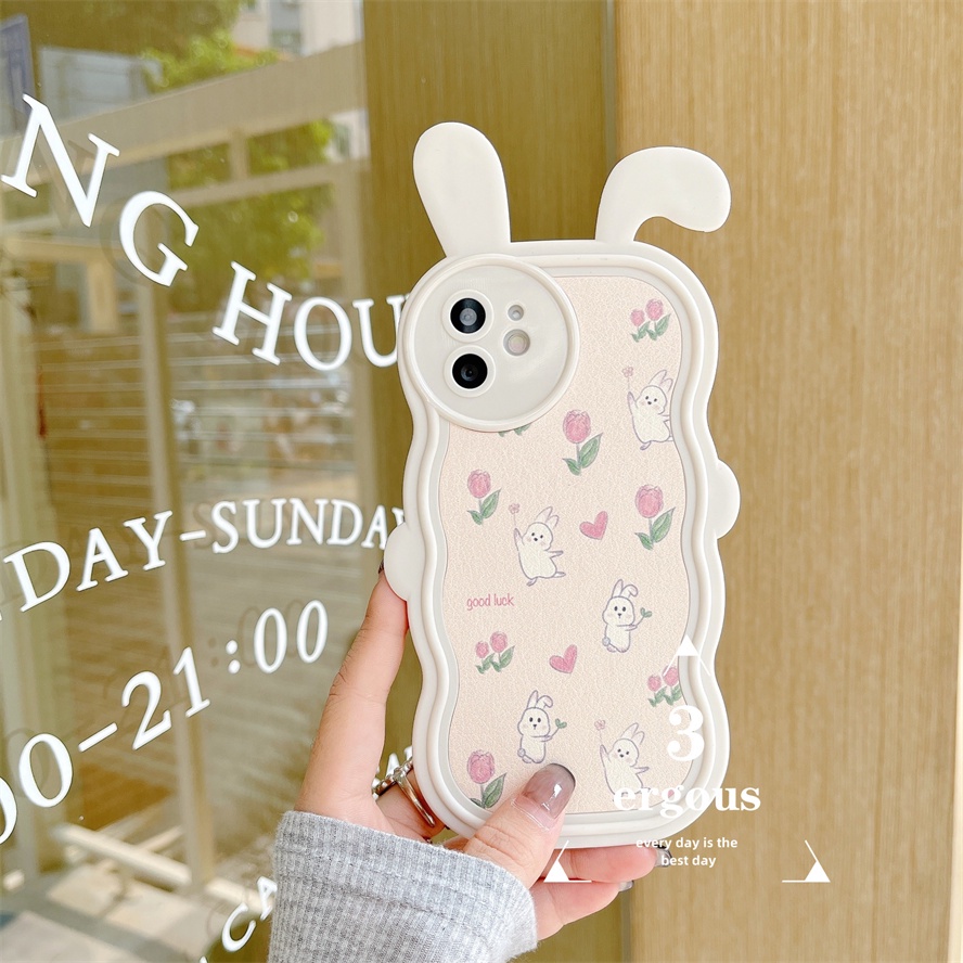Ear CaseỐp Điện Thoại TPU Mềm Họa Tiết Hoa Và Thỏ Cho IPhone 14 13 12 11 Pro Max X XR Xs Max