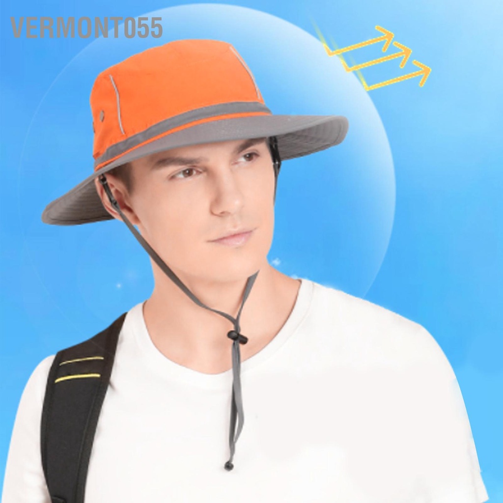 Vermont055 UPF50 + Câu Cá Nón Với Dải Phản Quang Lưới Lỗ Thông Hơi Có Thể Điều Chỉnh Rộng Vành Hat Cho Ngoài Trời Leo Núi Cam