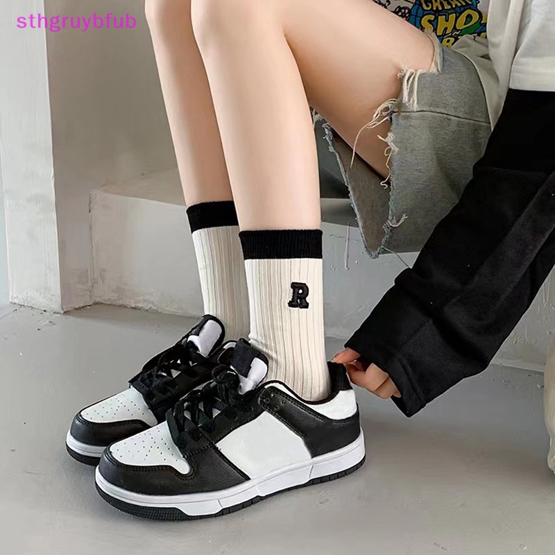 Đôi Tất Cotton Thoáng Khí Thêu Chữ Đơn Giản Thời Trang Cho Nữ