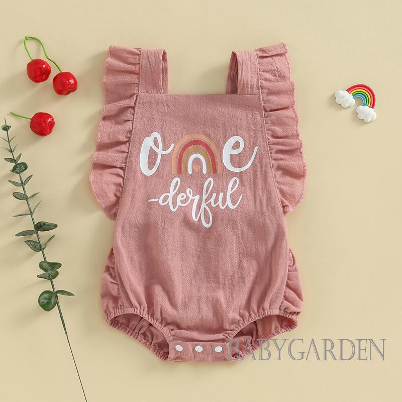 Áo Liền Quần Tay Cánh Tiên In Chữ Dành Cho Bé Gái 1 Tuổi 9-18 Tháng Tuổi