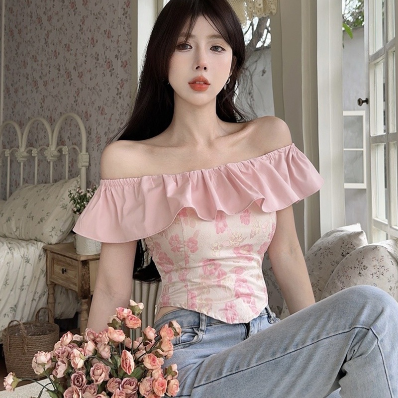 Áo Kiểu Trễ Vai Dáng Ôm Ngắn Thời Trang Quyến Rũ Cho Nữ