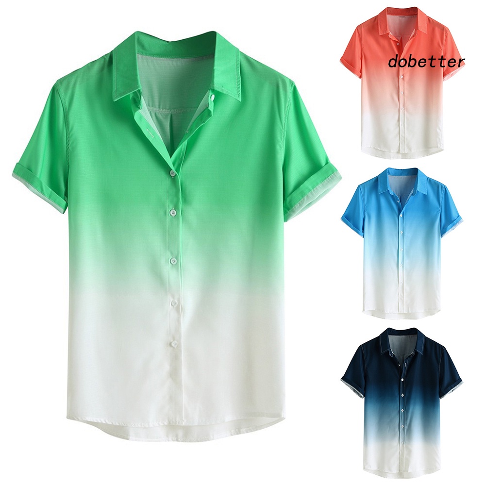 Áo Sơ Mi Tay Ngắn Cổ Bẻ In Họa Tiết Màu Sắc Gradient Thời Trang Cho Nam