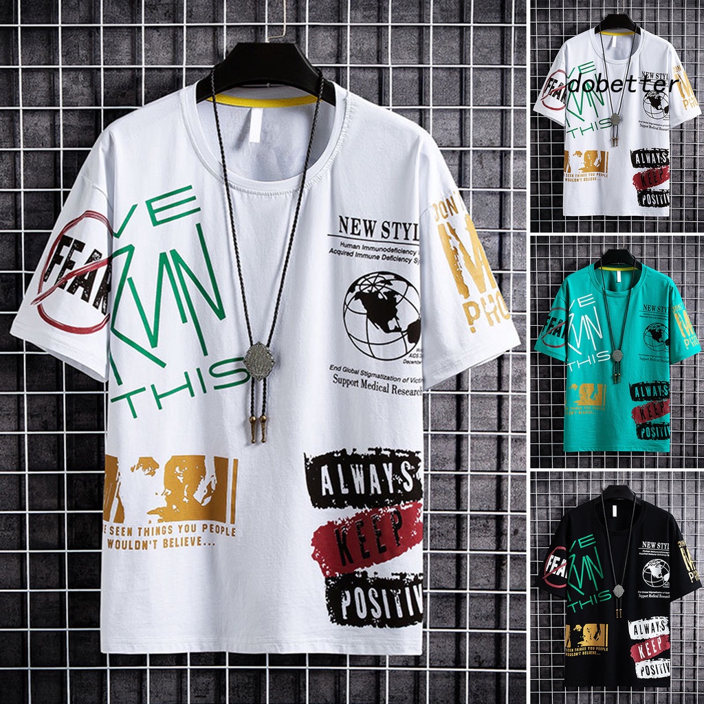 Áo Thun Tay Ngắn Cổ Tròn Thoáng Khí In Chữ Phong Cách Hip Hop Thời Trang Mùa Hè Cho Nam