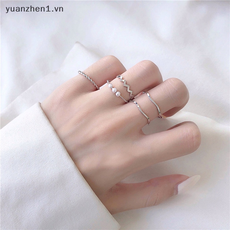 Set 5 Nhẫn Đeo Tay Kim Loại Thời Trang Cho Nữ