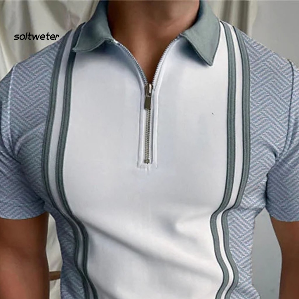 Áo Sơ Mi Tay Ngắn Vải Mềm Nhẹ Phối Khóa Kéo Phối Màu Tương Phản Thoải Mái Thời Trang Mùa Hè Cho Nam