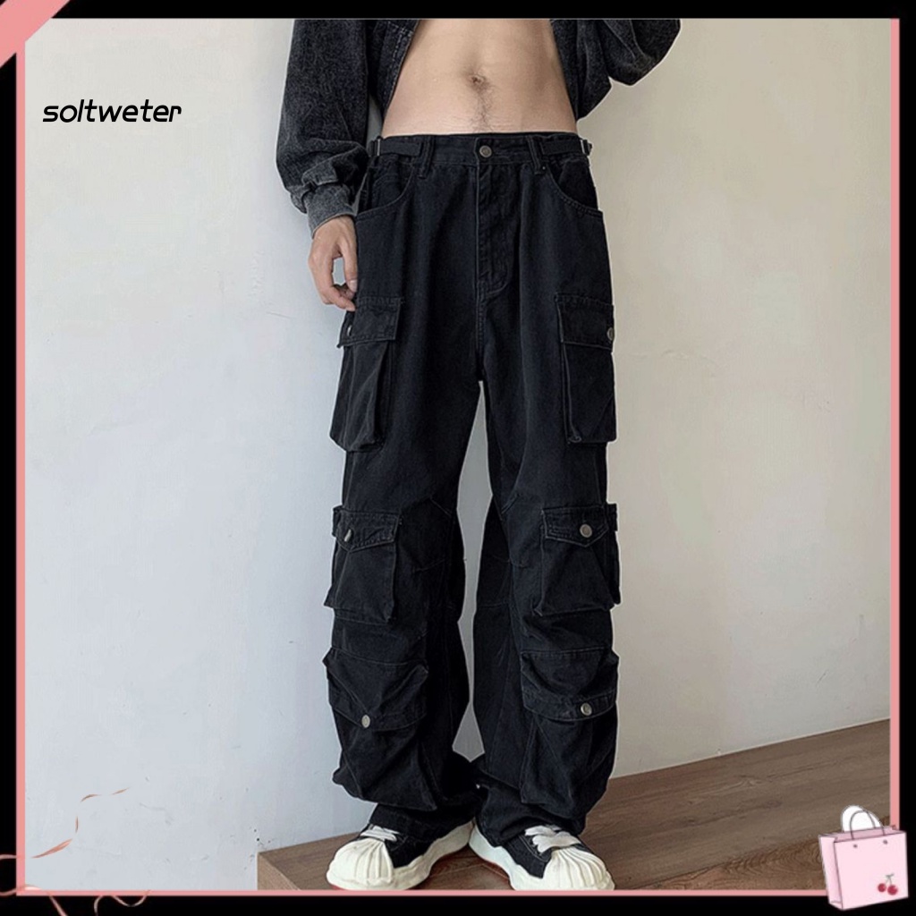 Quần Dài Dáng Rộng Nhiều Túi Màu Sắc Retro Cho Nam