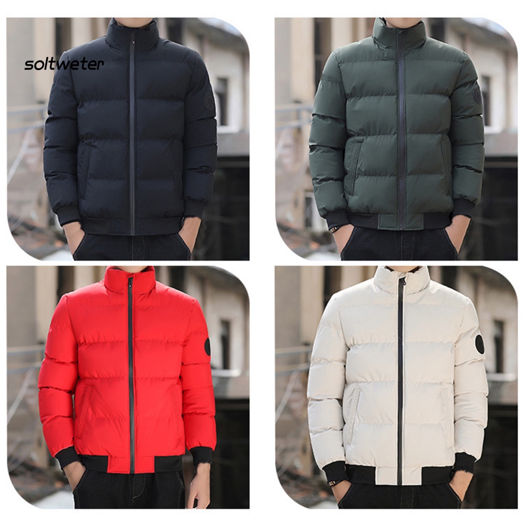 Áo Khoác Phao Cotton Tay Dài Cổ Đứng Khóa Kéo Có Túi Chống Lạnh Phong Cách Đường Phố Cho Nam