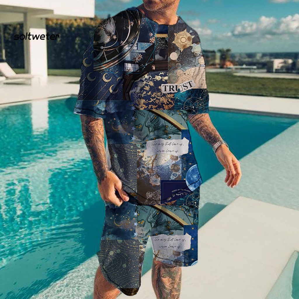 Bộ Đồ Thể Thao 2 Món Áo Thun Tay Ngắn Cổ Tròn In Họa Tiết 3D Phối Túi Cá Tính Cho Nam