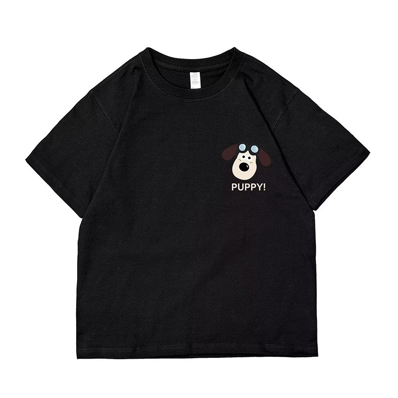 Áo Thun cotton Tay Ngắn Cổ Tròn In Hình Cún Con Phong Cách Hàn Quốc Dành Cho Nam Nữ