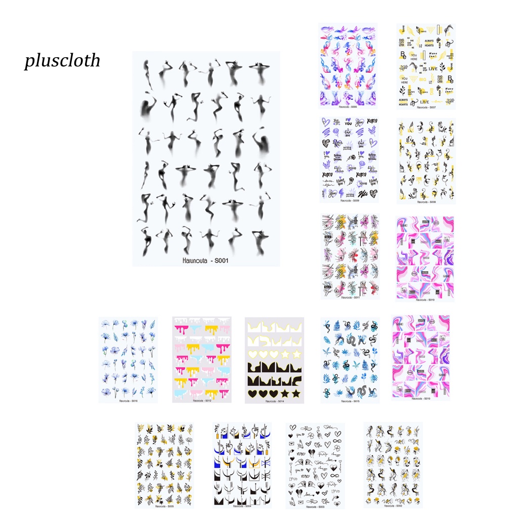 < Plusclothing > Hình Dán Móng Tay Siêu Mỏng Họa Tiết Lá Hoa Nhiệt Đới Màu Trắng Đen Sống Động Cho Nữ