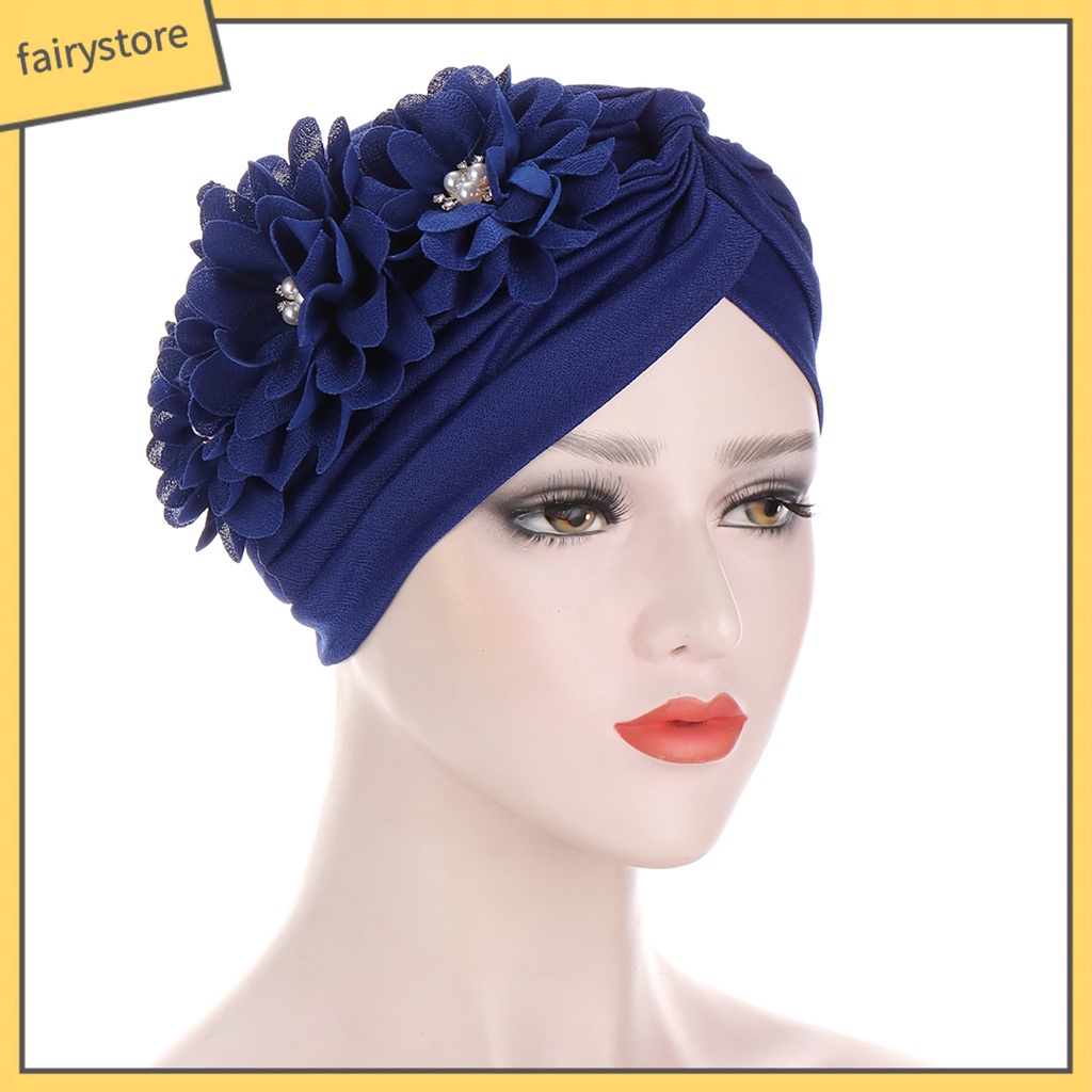 Mũ Turban Trùm Đầu Co Giãn Thiết Kế Ba Bông Hoa Thời Trang
